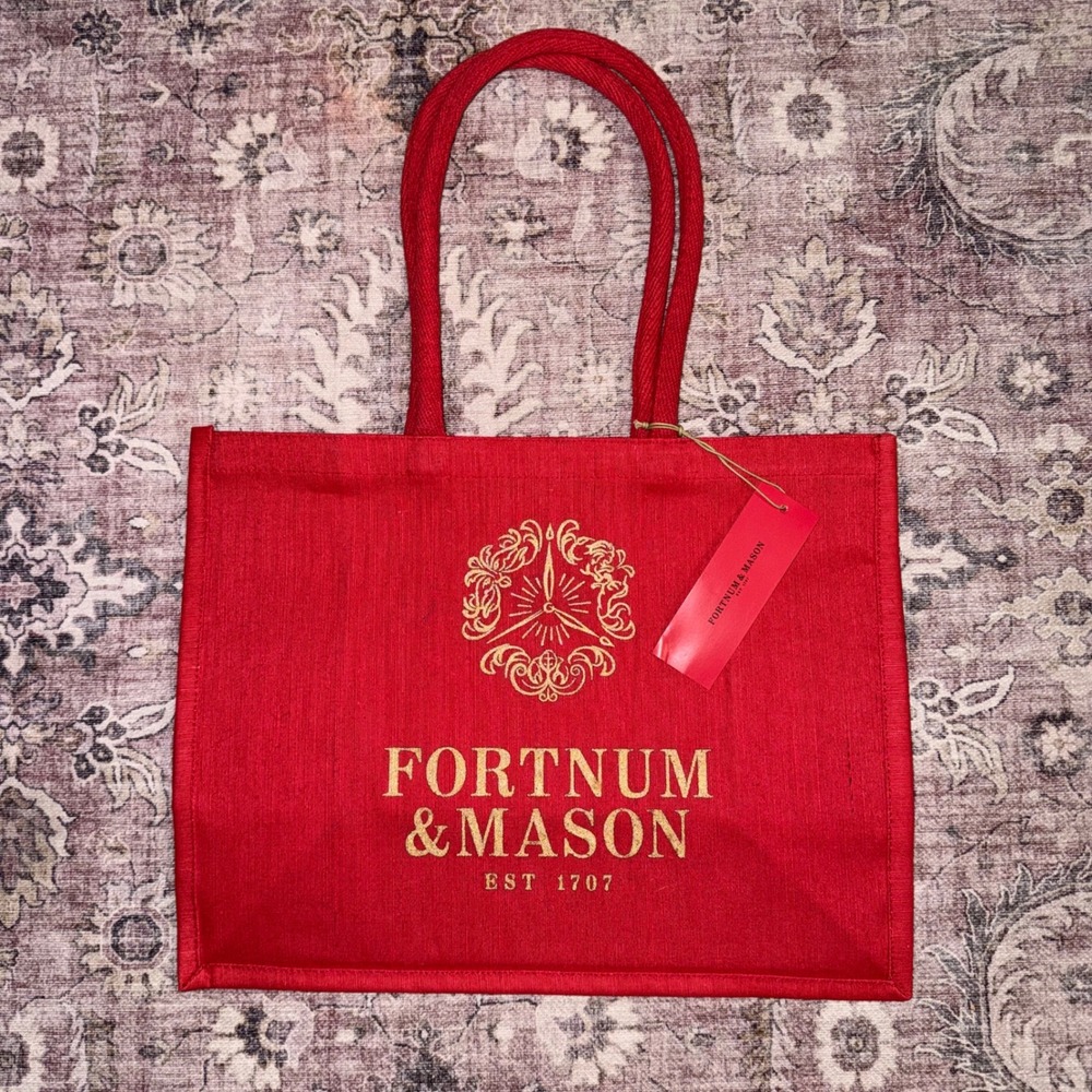 Fortnum & Mason Christmas Bag For Life Red Gold Jute Tote Piccadilly Shopper NEW